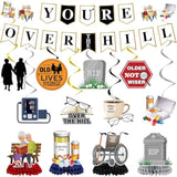 Over The Hill Birthday Decorations - 14 Pcs Funny 50Th Banners Foil Old Lives Matter Hanging Swirls Older Age Honeycomb Table Toppers Centerpieces For Men 40Th Retirement Party Supplies Decor