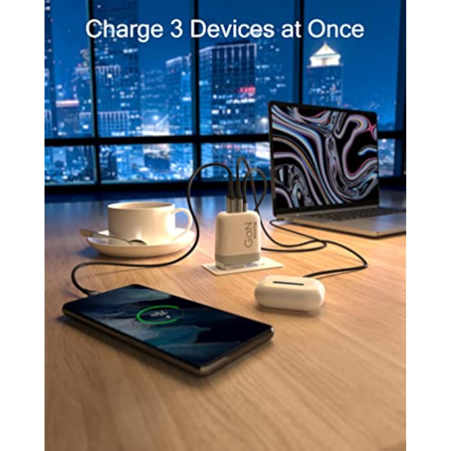 65W Usb C Charger Gan Fast Charger With Interchangeable Us/Uk/Eu Plugs, 3-Port Usb-C Pd & Qc 3.0 Travel Adapter For Macbook Pro, Iphone, Ipad, Galaxy, Dell, Hp, More