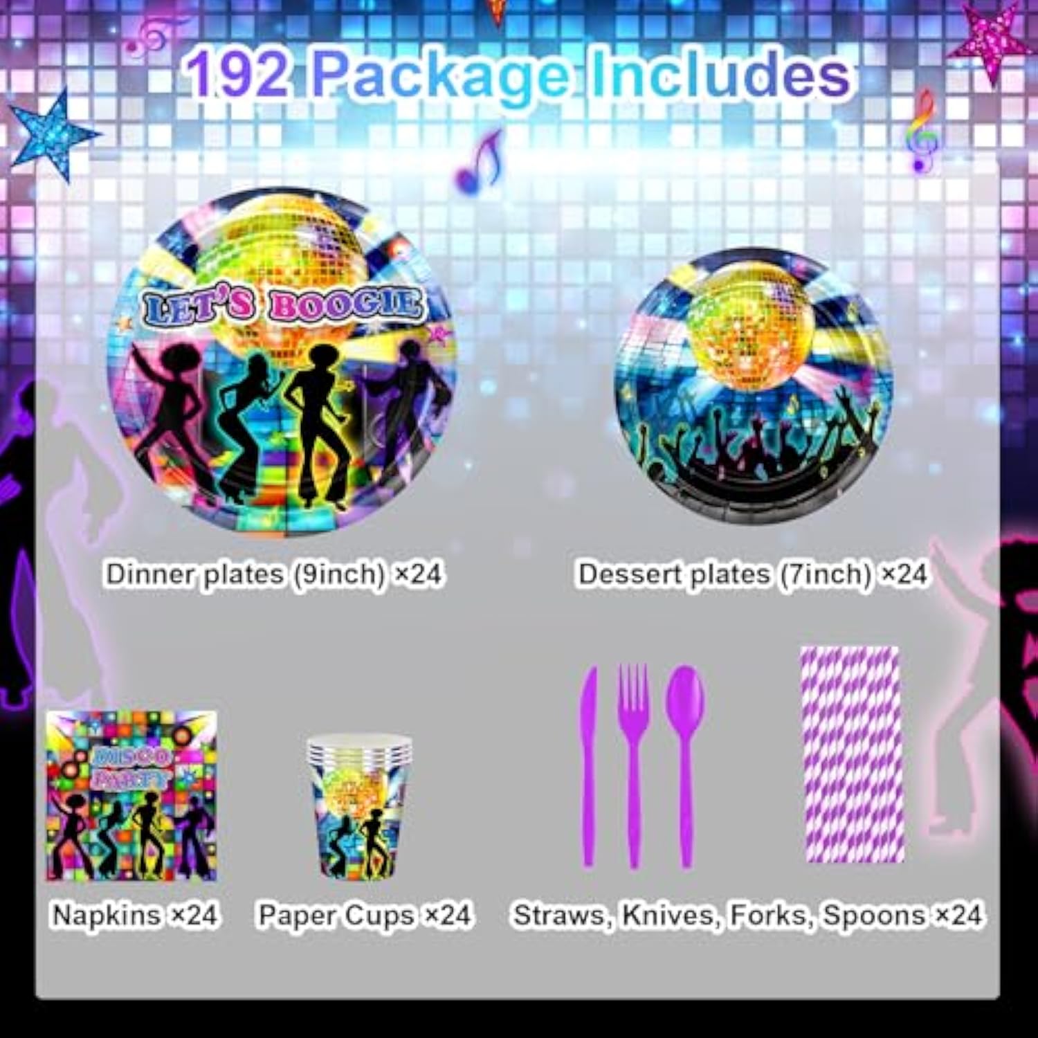 192 Pcs Disco Party Plates And Napkins Supplies 70'S Party Decorations Let'S Boogie Theme Party Tableware Kit For Birthday Baby Shower Favors, Serves 24