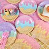 132Pcs Ice Cream Party Decorations Set Ice Cream Party Supplies Tableware Kit Paper Plates, Napkins, Tablecloth,Banner For Kids Girls For Party , Birthday, Baby Shower Serve 25