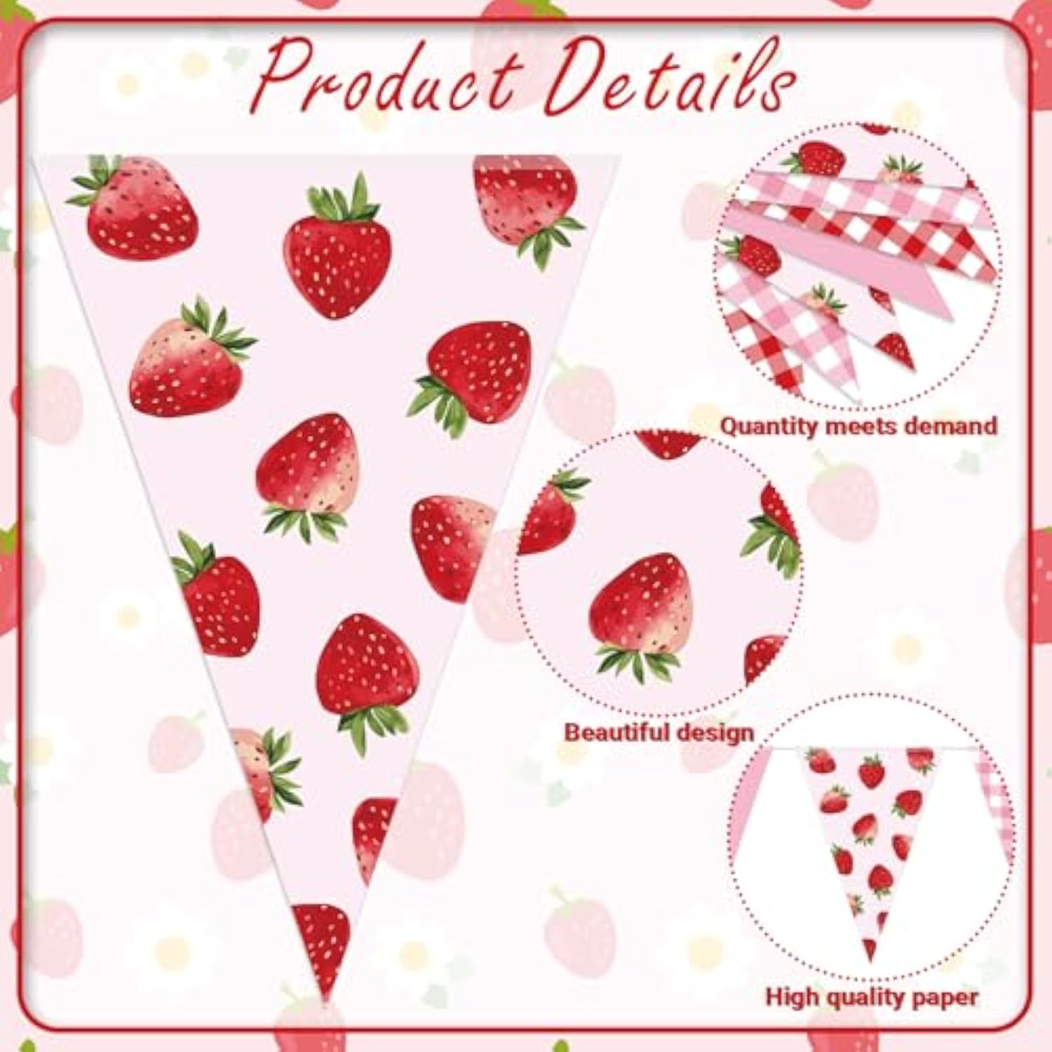5 Pieces 49 Feet Strawberry Pennant Banners Party Decorations Red Berry Plaid Checkered And Pink Triangle Flags Bunting Banners For Strawberry Baby Shower Party Decor Indoor Outdoor Supplies