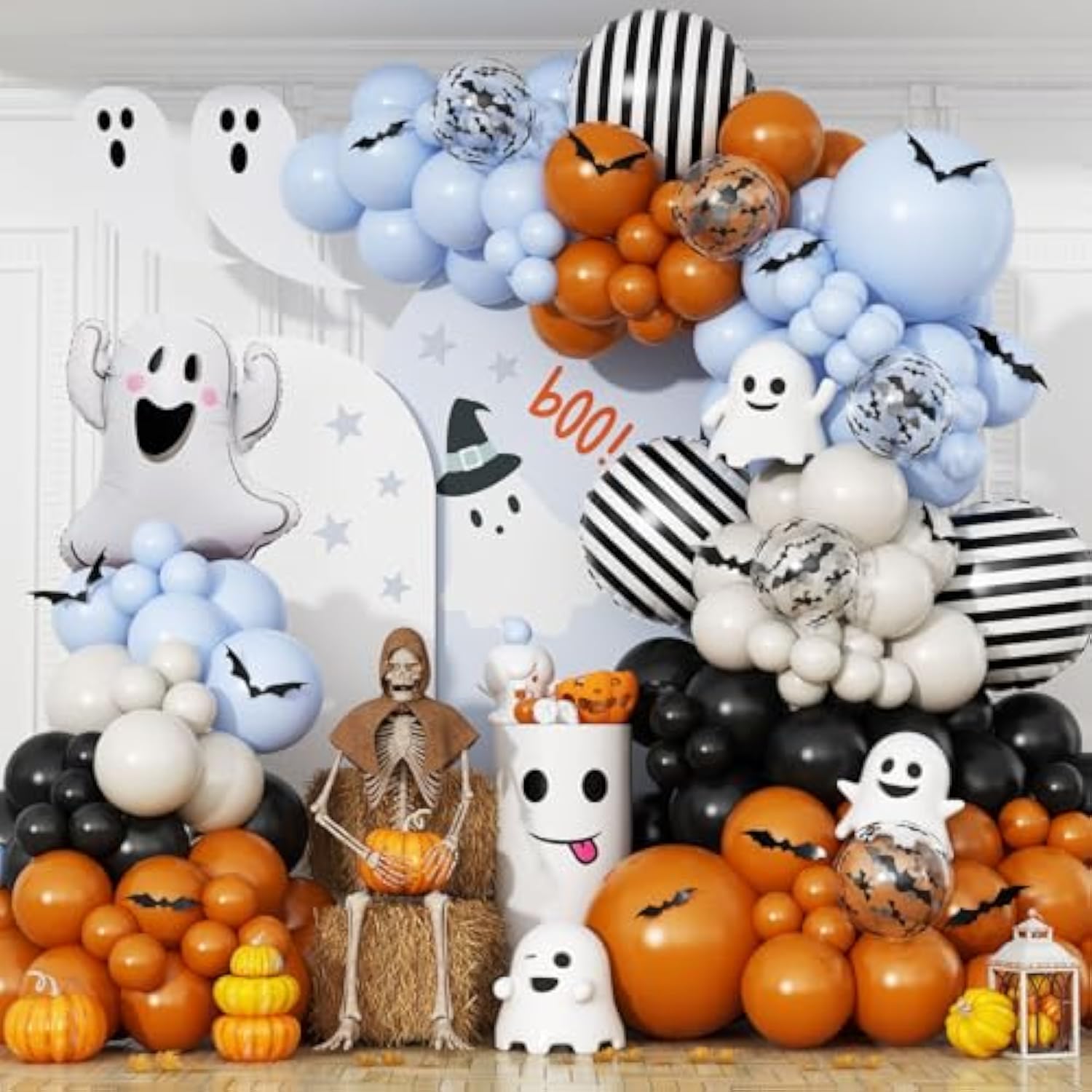Halloween Balloon Arch Kit Ghost Bat Orange Black Blue Balloons for Spooky Birthday Party