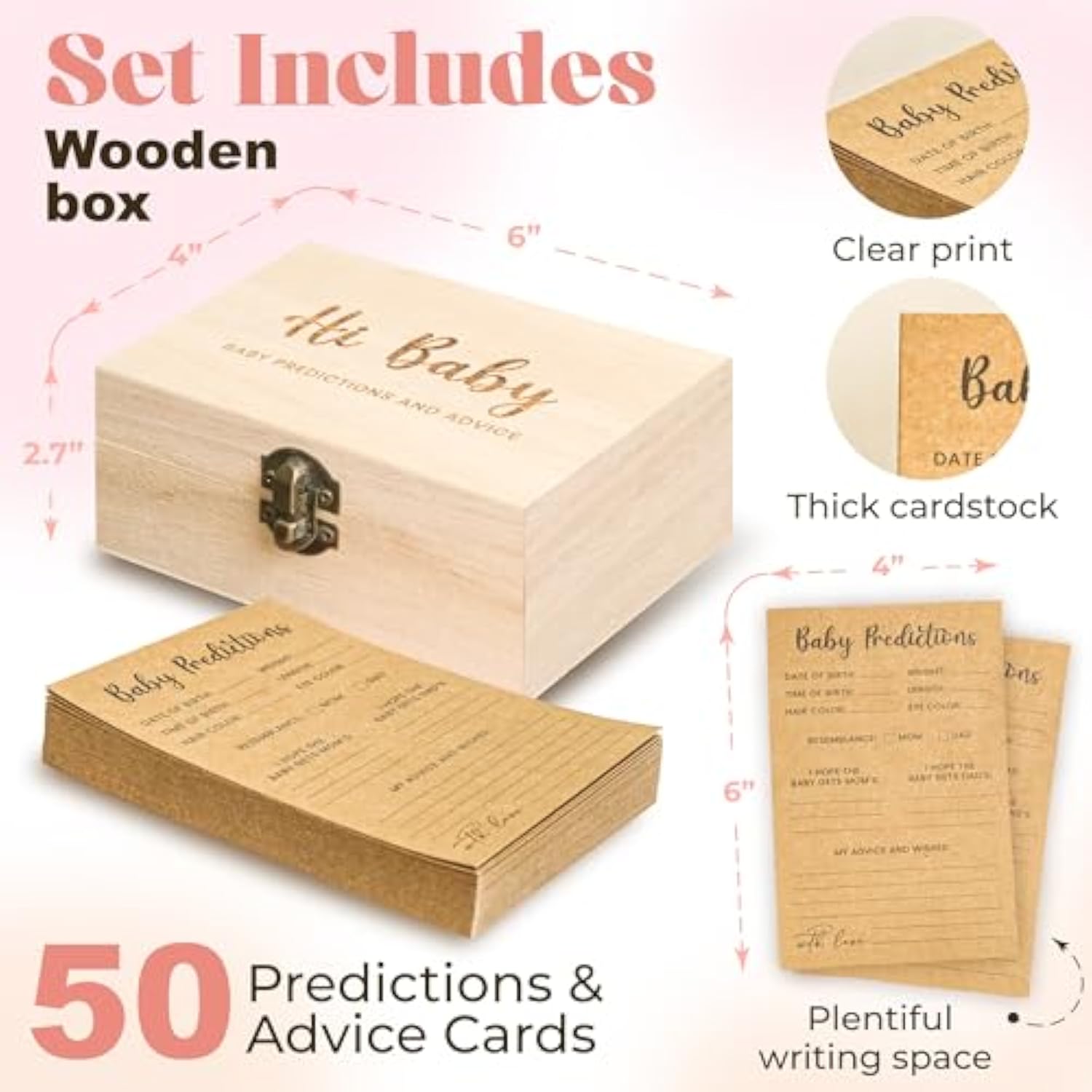 Baby Prediction Cards For Baby Shower Games - Set Of 50 Advice Cards Keepsake Box, Guessing Game Activities