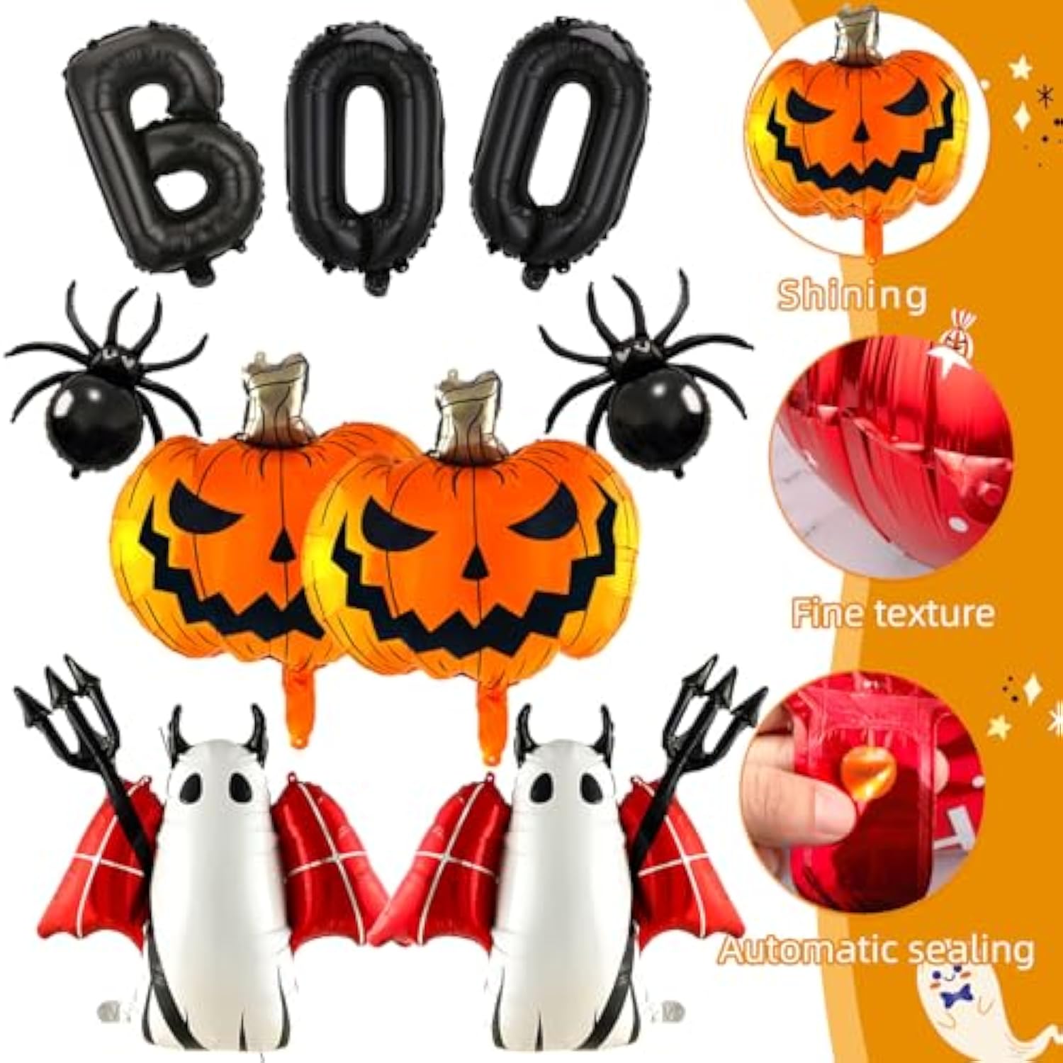 9Pc Halloween Foil Balloons – Ghost, Spider, Pumpkin & BOO Party Decorations