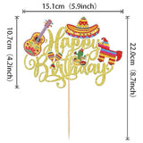 1 Pack Happy Birthday Fiesta Cake Topper Guitar Cactus Donkey Rackets Pepper Cake Pick For Mexican Fiesta Theme Baby Shower Birthday Party Cake Decorations Supplies Gold