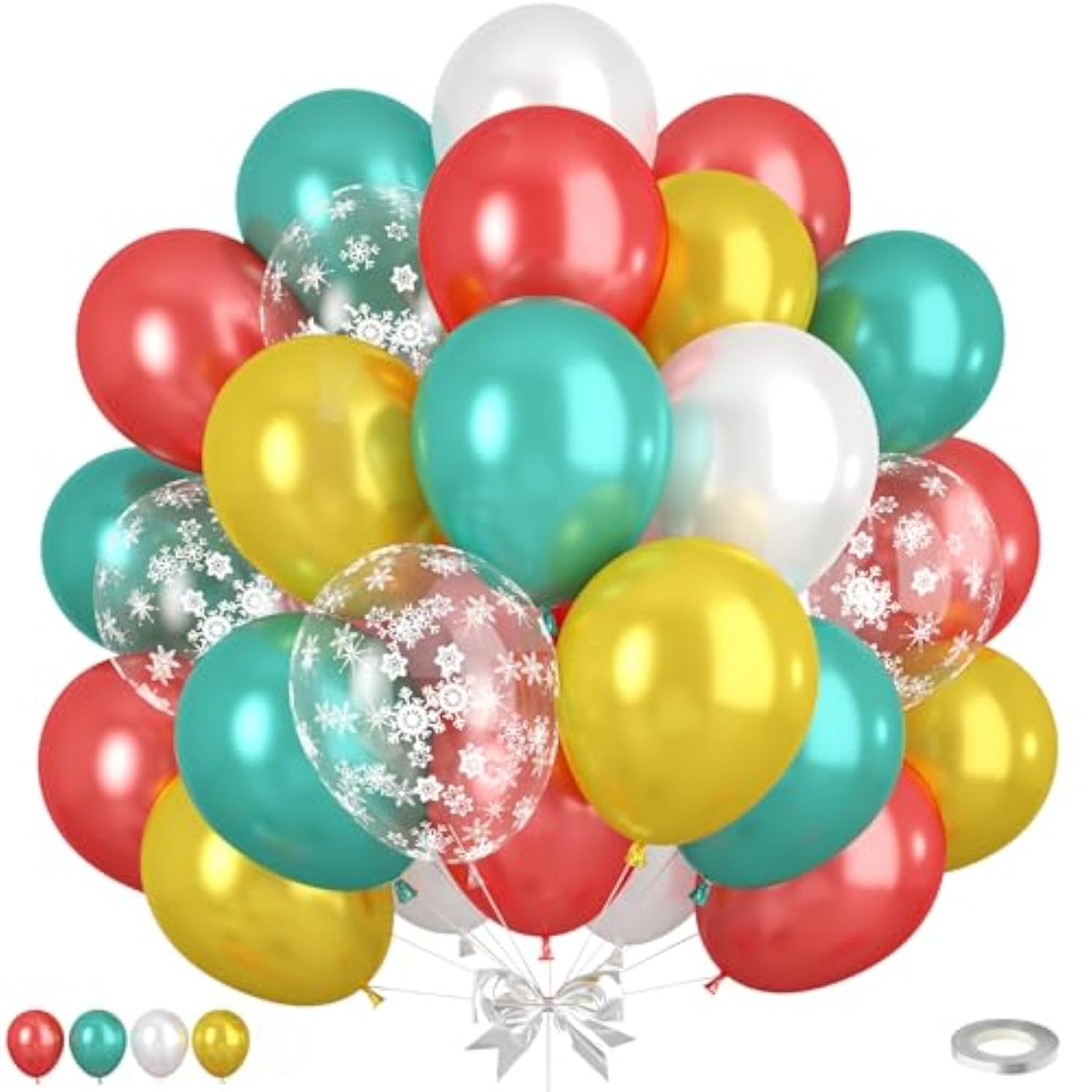 Pearl Red Gold Teal Blue Christmas Balloons Snowflake Print Latex Party Decor