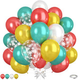 Pearl Red Gold Teal Blue Christmas Balloons Snowflake Print Latex Party Decor