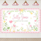 Goose Baby Shower Banner A New Silly Goose Is Almost On The Loose Backdrop Plaid Floral Silly Goose Baby Shower Decorations Little Duck Theme Gender Reveal Banner Party Supplies (Pink, 6X3.6Ft)