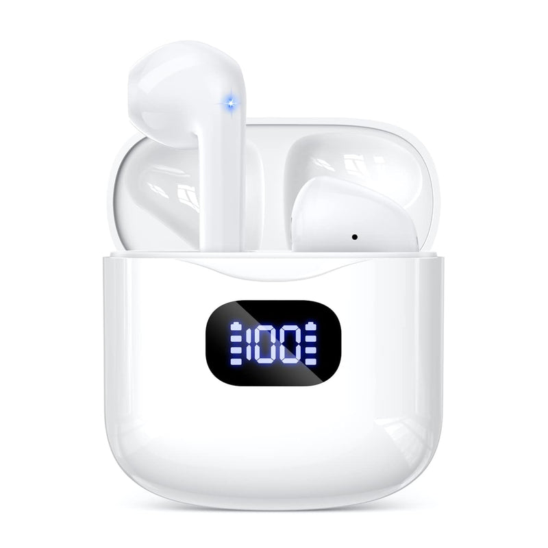 Wireless Earbuds Bluetooth 5.3, 40H Playtime, LED Case, IPX7, Mic, White