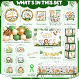 260Pcs Safari Baby Shower Decorations, All-In-1 Supplies Pack, Includes 20 Safari Theme Tableware, Backdrop Tablecloth Balloon Kit For Baby Shower Decorations Boy