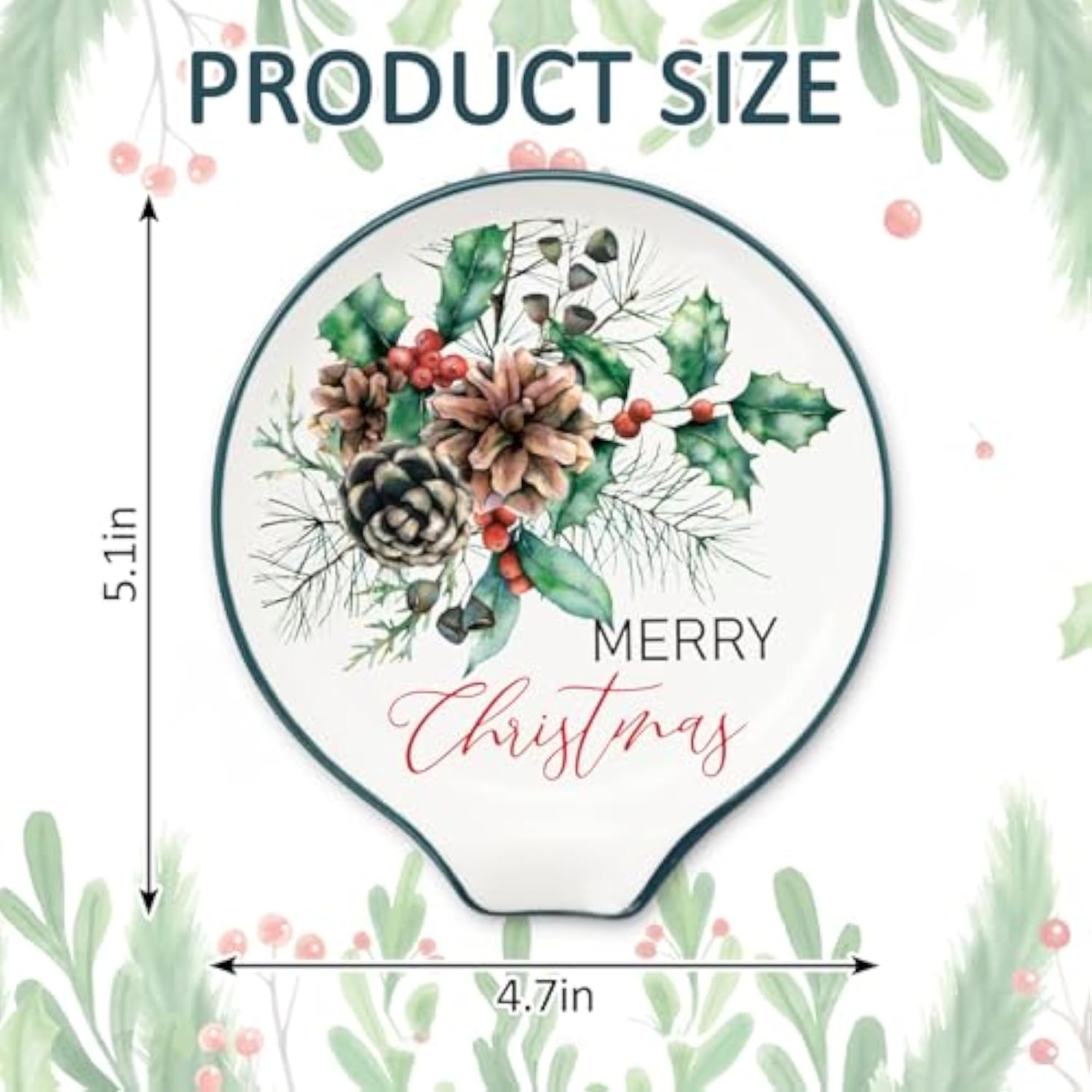 4Pcs 4.7Inch Merry Christmas Spoon Rest Watercolor Xmas Tree Plant Small Coffee Spoon Holder For Winter Xmas Coffee Stirrers Teaspoon Bar Coffee Station Accessories