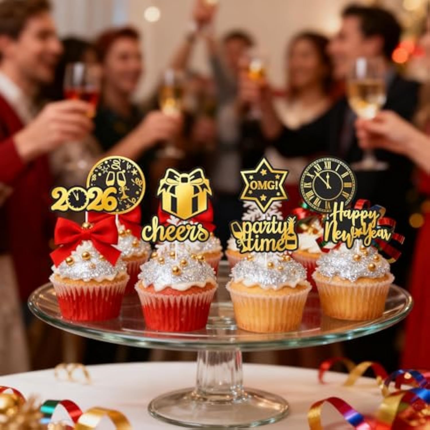 24pcs Happy New Year 2026 Cupcake Toppers Party Decorations