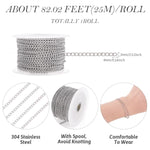 Pandahall 82 Feet/25M Soldered 304 Stainless Steel Curb Chains 4X3X0.6Mm Stainless Steel Color Plated For Jewelry Making