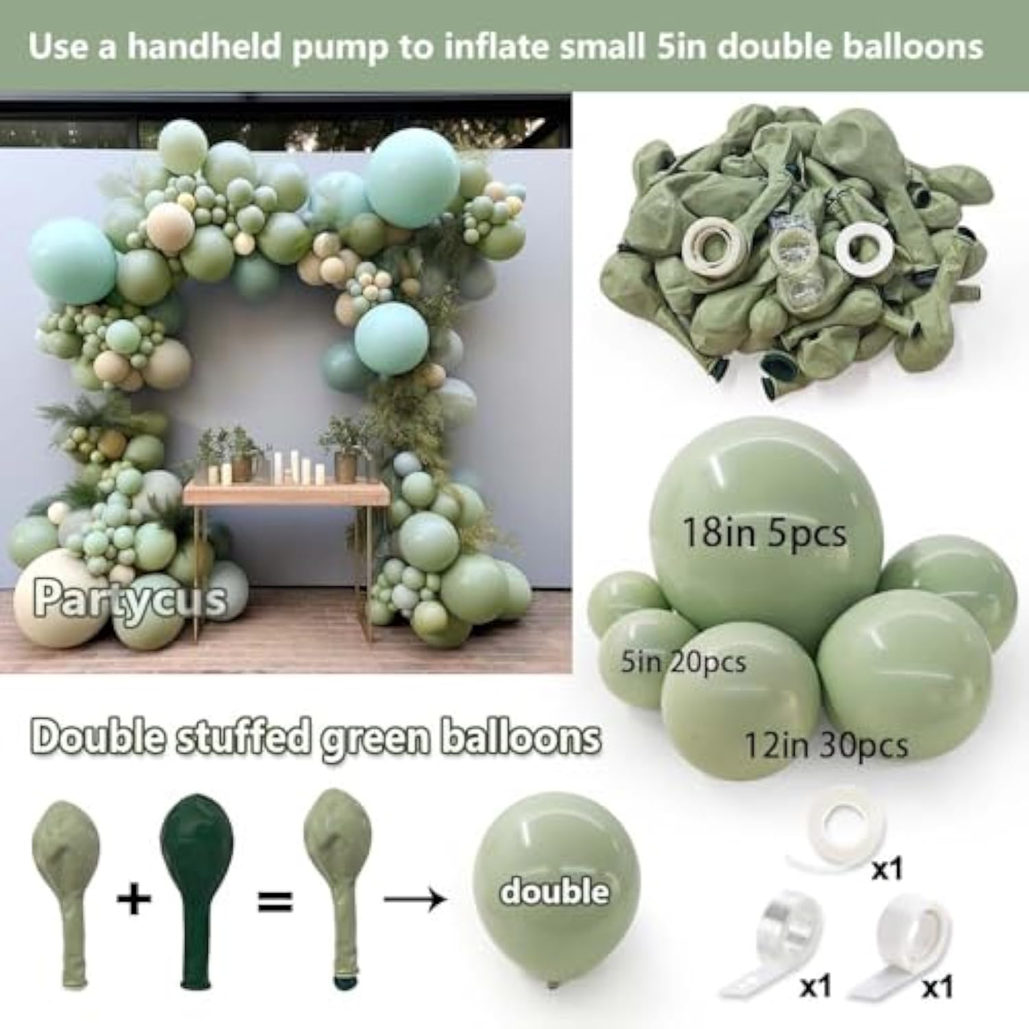 Dusty Green Balloon Arch Kit: Olive, Mist Green Party Garland