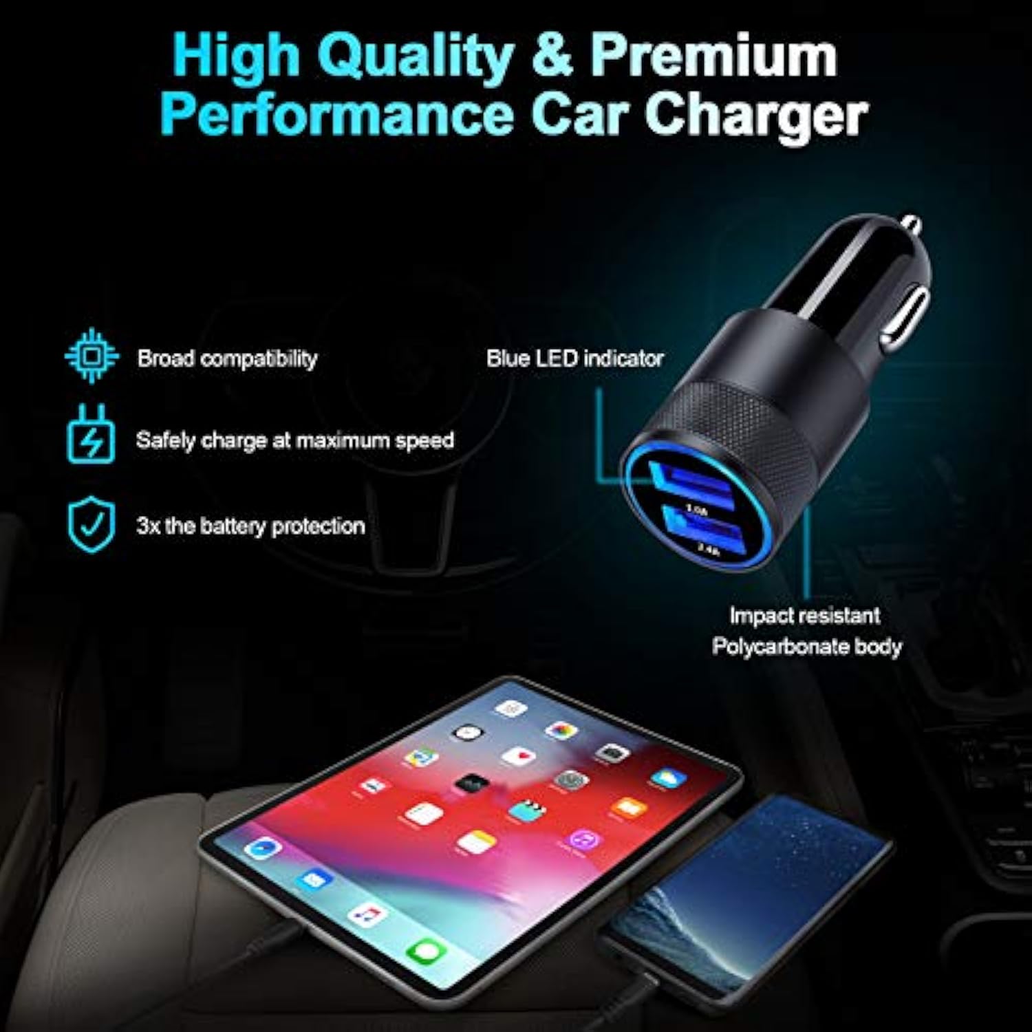 Fast Car Charger, 2Pack 3.4A Fast Charging Car Adapter Dual Port Cigarette Lighter Usb Charger For Iphone 16E 16 15 14 13 12 11 Pro Max Se Xr Xs X 8 7 Plus,Samsung Galaxy S25 S24 S23 S22 S21 S20 A56