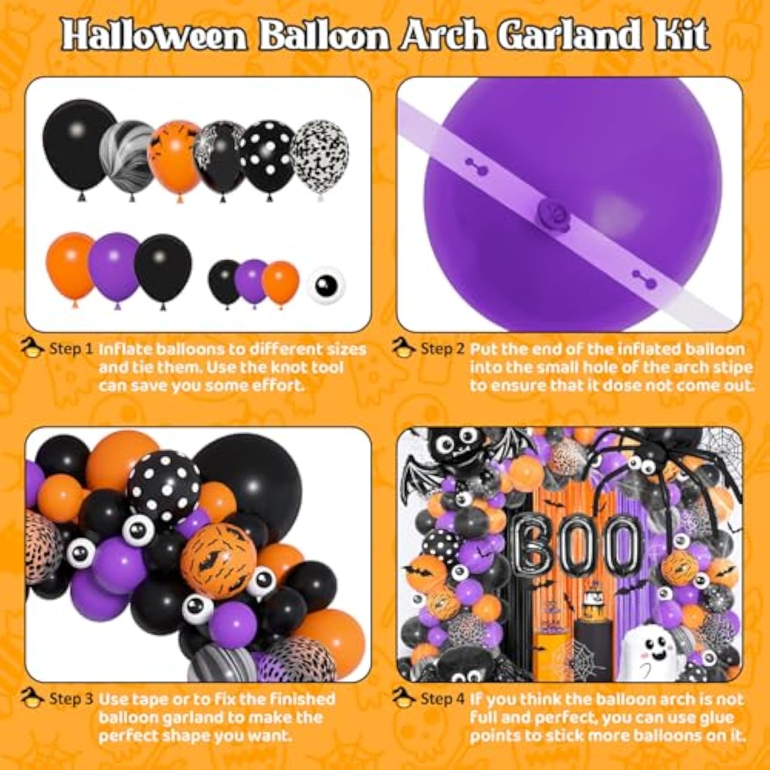 Halloween Balloon Arch Kit: Spider, Bat, Ghost Decor - 172 Piece