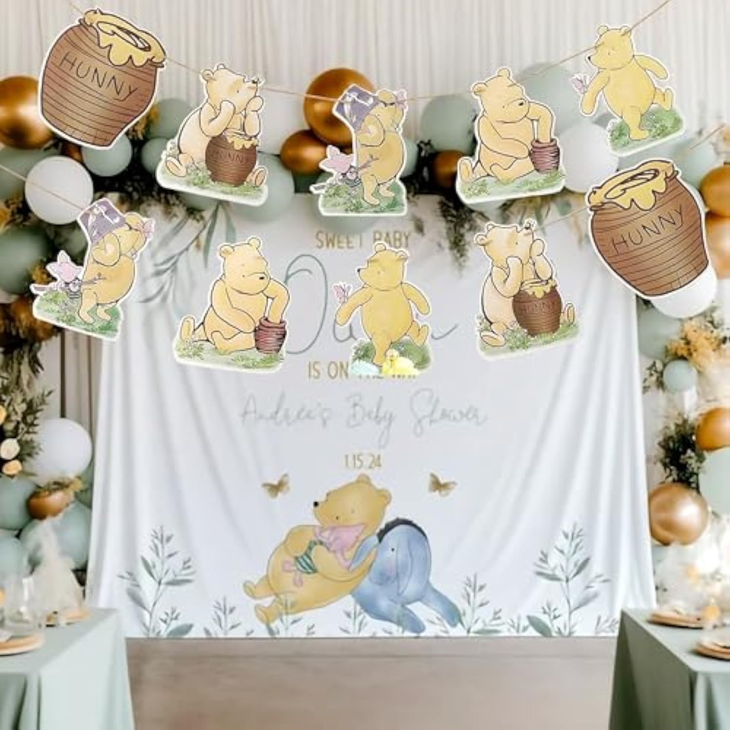 10 Pcs Winnie Banner Cutout Garland – Classic Pooh Baby Shower & Birthday Banner Signs, Adorable Party Supplies
