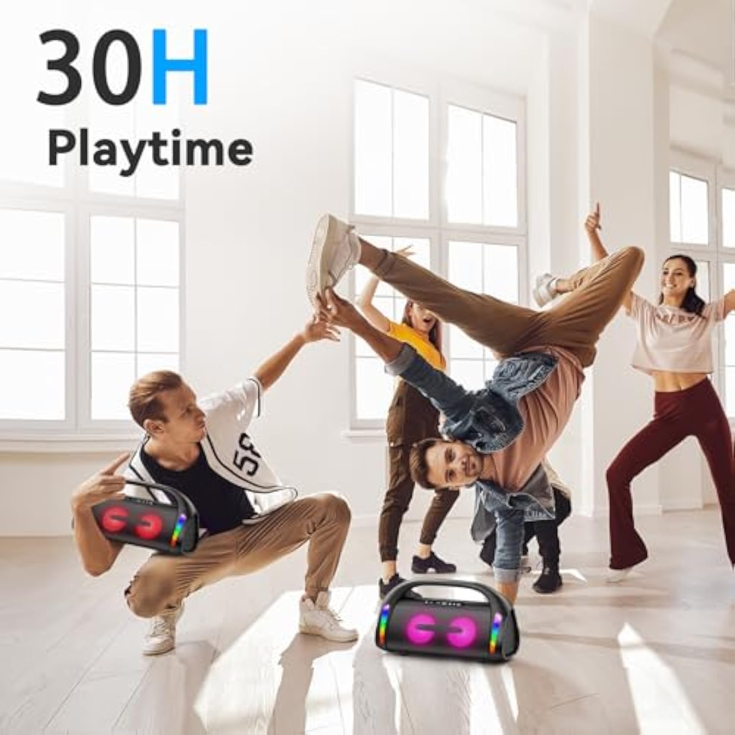 Lfs Outdoor Speaker,100W Loud Speakers Bluetooth Wireless With Subwoofer,Deep Bass, Portable Bluetooth Speaker With Power Bank, Led Lights,Usb-C,Waterproof, 30Hours Playtime For Home,Backyard,Camping