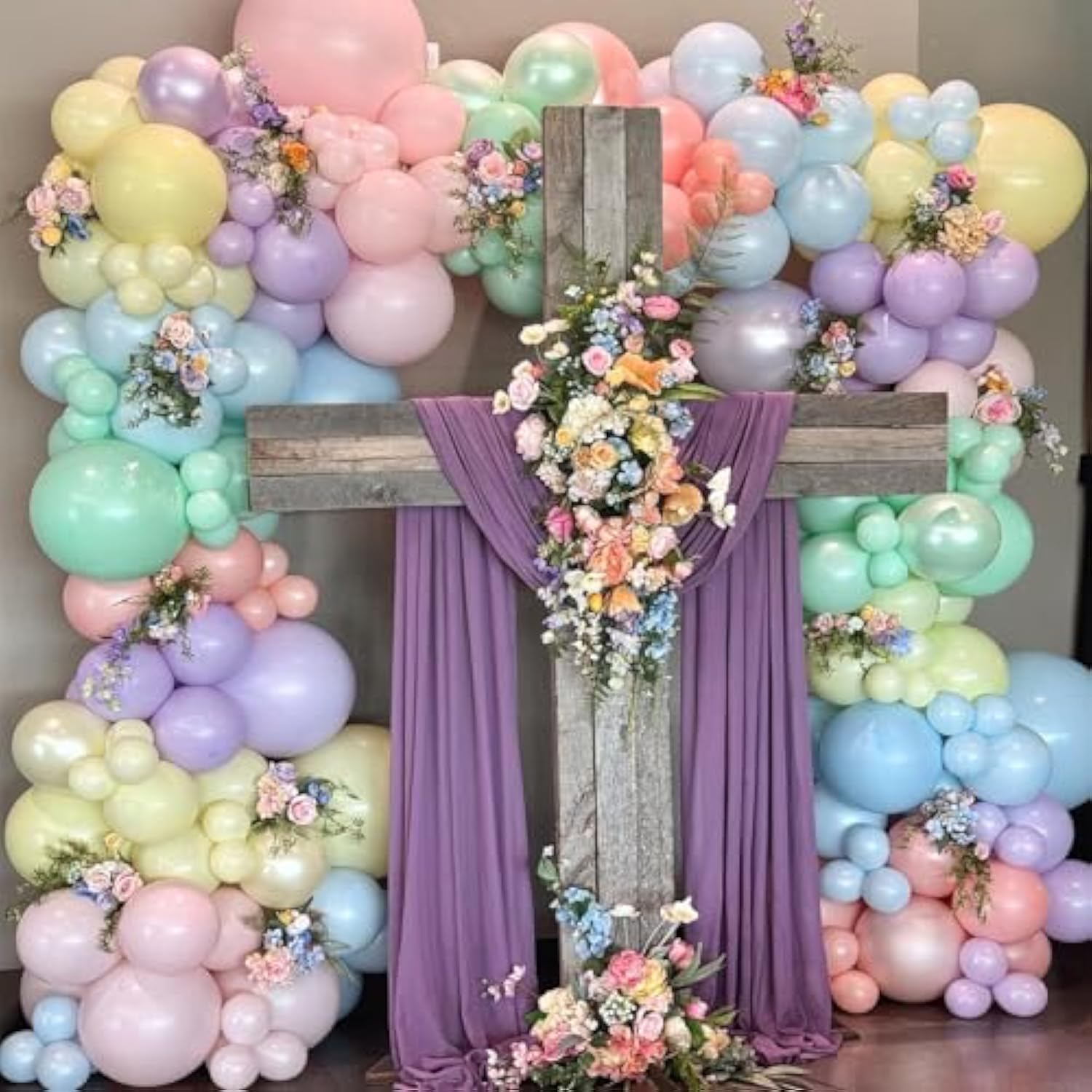 Pastel Balloon Garland Arch Kit Double Stuffed Pearl Macaron Pink Blue Yellow Green Purple Balloons For Baby Shower Wildflower Birthday Wedding Spring Flower Easter Party Decorations