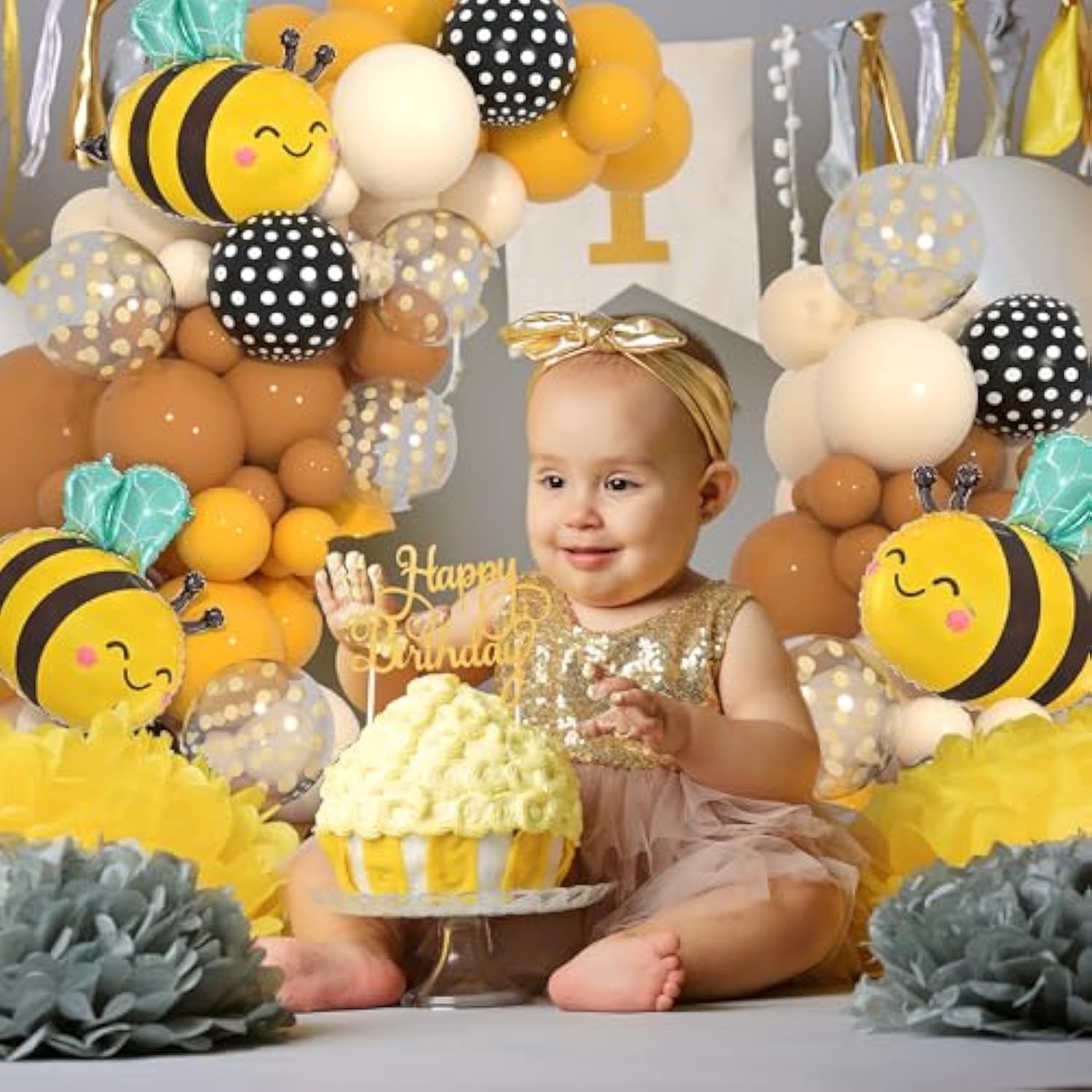 Bumble Bee Balloon Garland Kit,Yellow Coffee Black And Beige Bee Balloon Arch For Sweet Honey Bee Baby Showers,Gender Reveal Mama To Bee Party Fall Wedding Birthday Party Supplies
