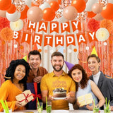 Orange Birthday Decorations Orange White Happy Birthday Banner Balloons Hanging Swirls Fringe Curtain Backdrop For Fall Autumn Harvest Thanksgiving Halloween Party Supplies