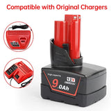 12V 9.0Ah Li-Ion Replacement Battery for Milwaukee 12V Cordless Tools