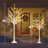 Zcdl Lighted Birch Tree Light, 4Ft 5Ft White Birch Tree With Led Lights, White Christmas Tree Outdoor, Warm White Prelit Tree For Indoor Home Party Wedding Holiday Outside Christmas Decorations
