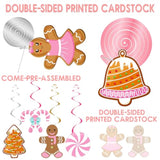 Christmas Gingerbread Man Party Hanging Swirl Decorations 20Pcs Pink Merry Gingerbread House Christmas Tree Ceiling Decor Xmas Candy Hanging Streamers For Girls Winter Holiday Party Supplies