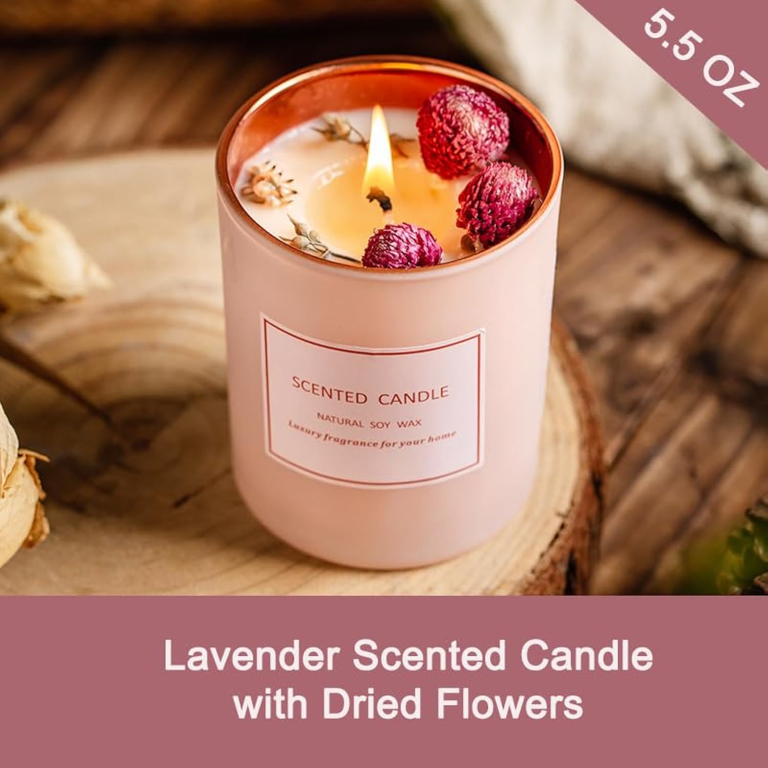 Lavender Scented Candle With Dried Flowers, Mothers Day Gift, Candles Gifts For Women, Candles For Home Scented, Birthday Gifts For Women, Gift For Mom From Daughter, Natural Soy Wax, 6 Oz 30 Hours