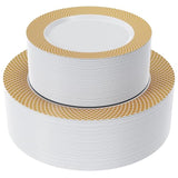 Gold Plastic Plates Set Of 102, Disposable Plates With Gold Grid Rim 51 Dinner Plates 10" And 51 Salad Dessert Appetizer Plates 7", Elegant Fancy Heavy Duty Wedding Party Plates