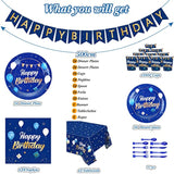 Blue & Gold Birthday Tableware Set – Banner, Tablecloth, Plates, Cups and Napkins for 24