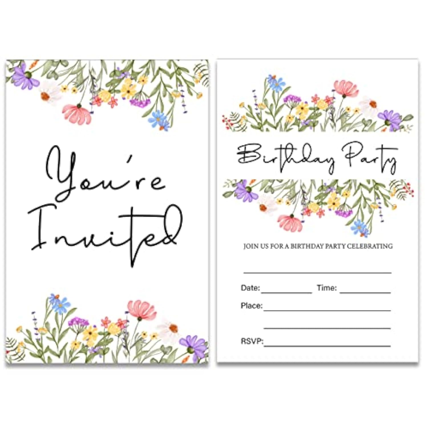 Wildflower Birthday Party Invitations With Envelopes Set Of 20 Spring Summer Wildflower Birthday Party Invites Fill In Blank