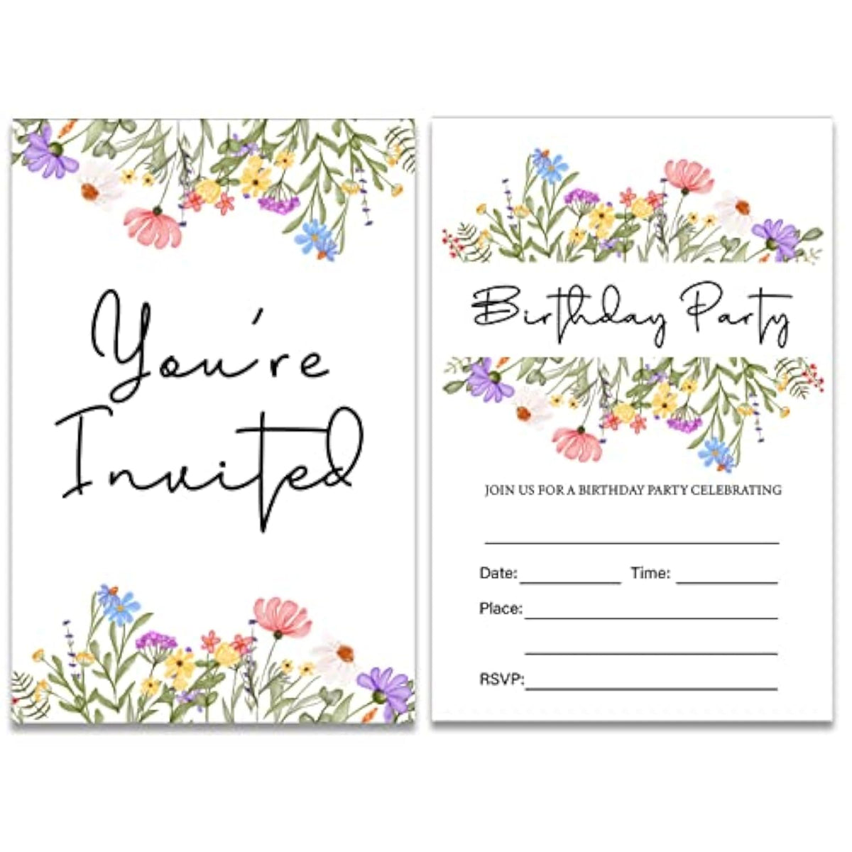 Wildflower Birthday Party Invitations With Envelopes Set Of 20 Spring Summer Wildflower Birthday Party Invites Fill In Blank
