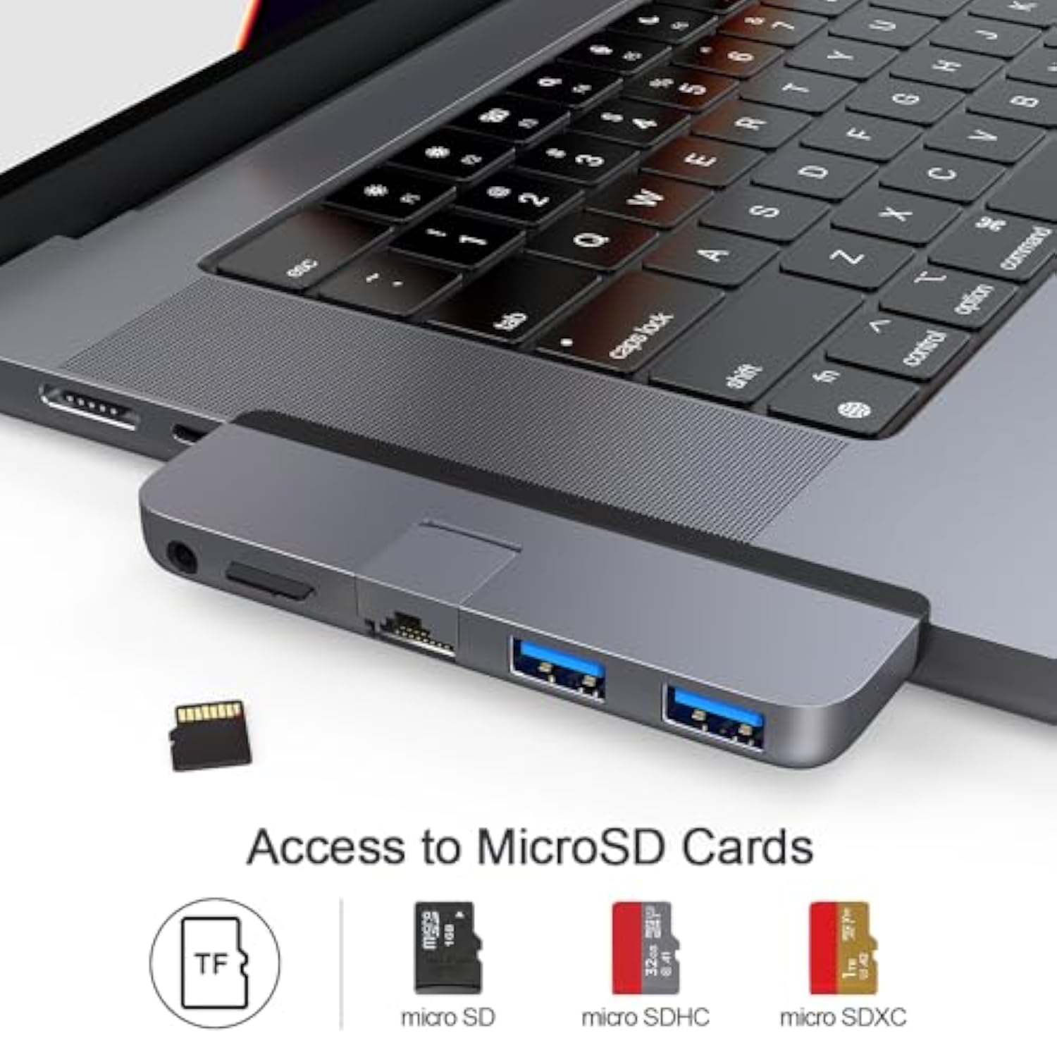 5-In-1 Usb C Hub Adapter, Usb 3.0, Gigabit Ethernet, Microsd Card Reader, 3.5M