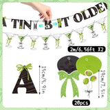42Pcs A Tini Bit Older Birthday Banner With Hanging Swirls Bow Decorations Olive Green Martini Party Decorations For Women, Coffee Party, Summer Birthday Party.