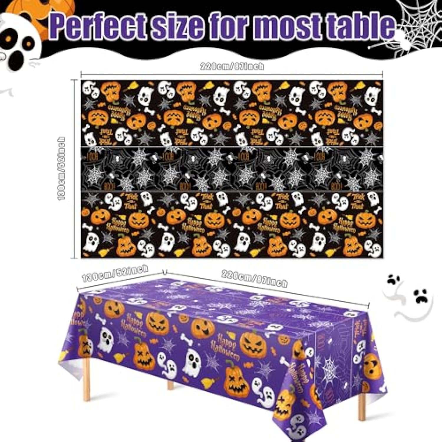 2 Pack Disposable Plastic Halloween Tablecloth Party Decor Indoor Outdoor