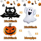 7pcs Halloween Foil Balloons White Ghost Orange Pumpkin Bat Party Decorations Supplies