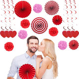 Valentines Decor Kit With 1 Love Banner, 1 Hearts Felt Garland, 6 Paper Fans, 6 Paper Flower Balls, 6 Hanging Swirls, 200 Rose Petals For Valentines Decorations Wedding Party Supplies