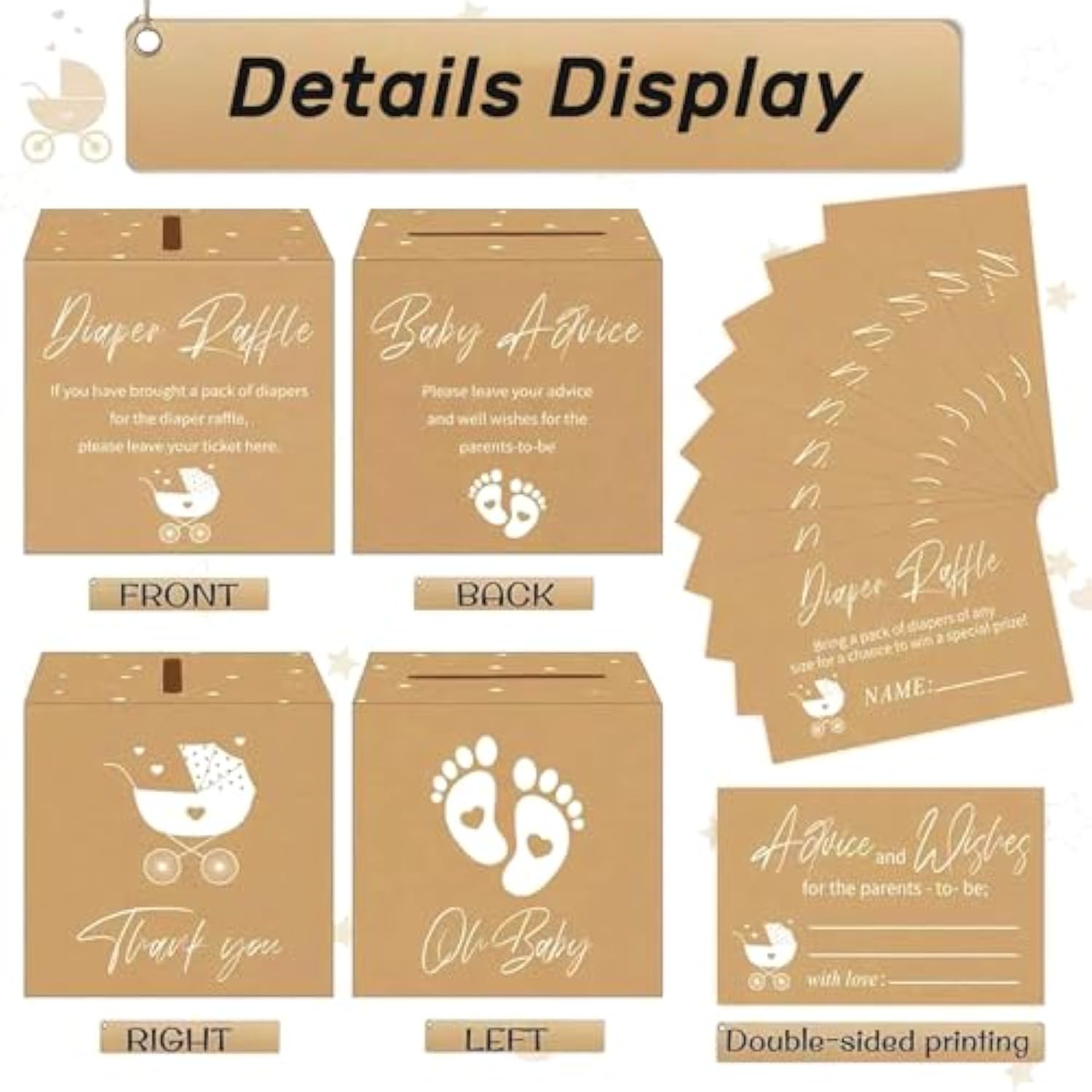 51Pcs Diaper Raffle Box Set For Baby Shower Party, Gender Reveal Diaper Raffle Tickets For Baby Shower Games Invitations Diaper Raffle Cards Sign