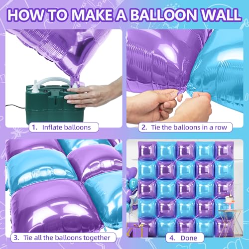 25PCS Light Purple and Pearl Blue Square Foil Balloons Wall Backdrop