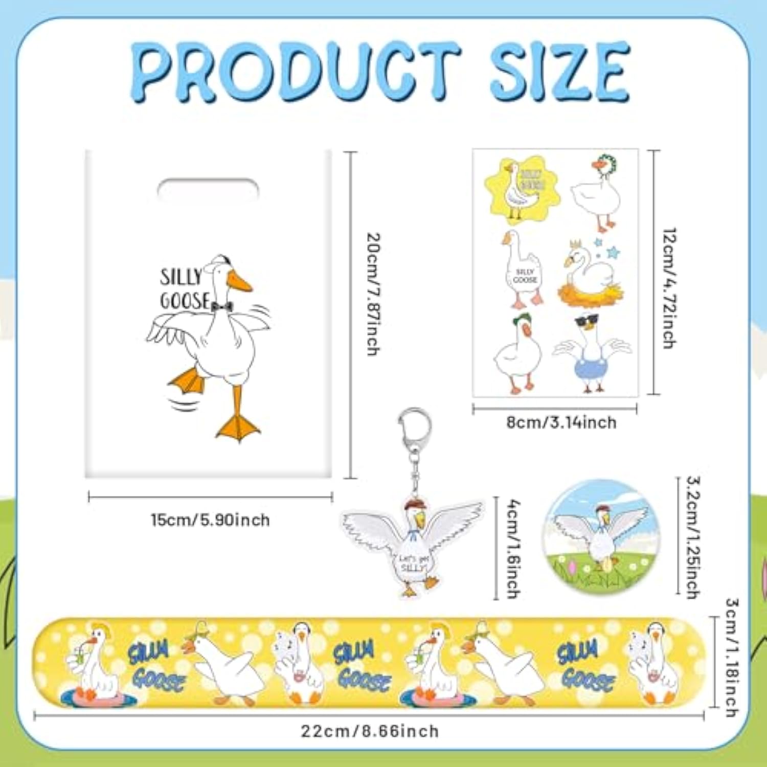 Silly Goose Party Favors, Funny Silly Goose Temporary Tattoos Slap Bracelets Badges Keychains Gift Bags For Silly Goose Birthday Party Decorations Supplies For Kids Teens Boys Girls Classroom Rewards