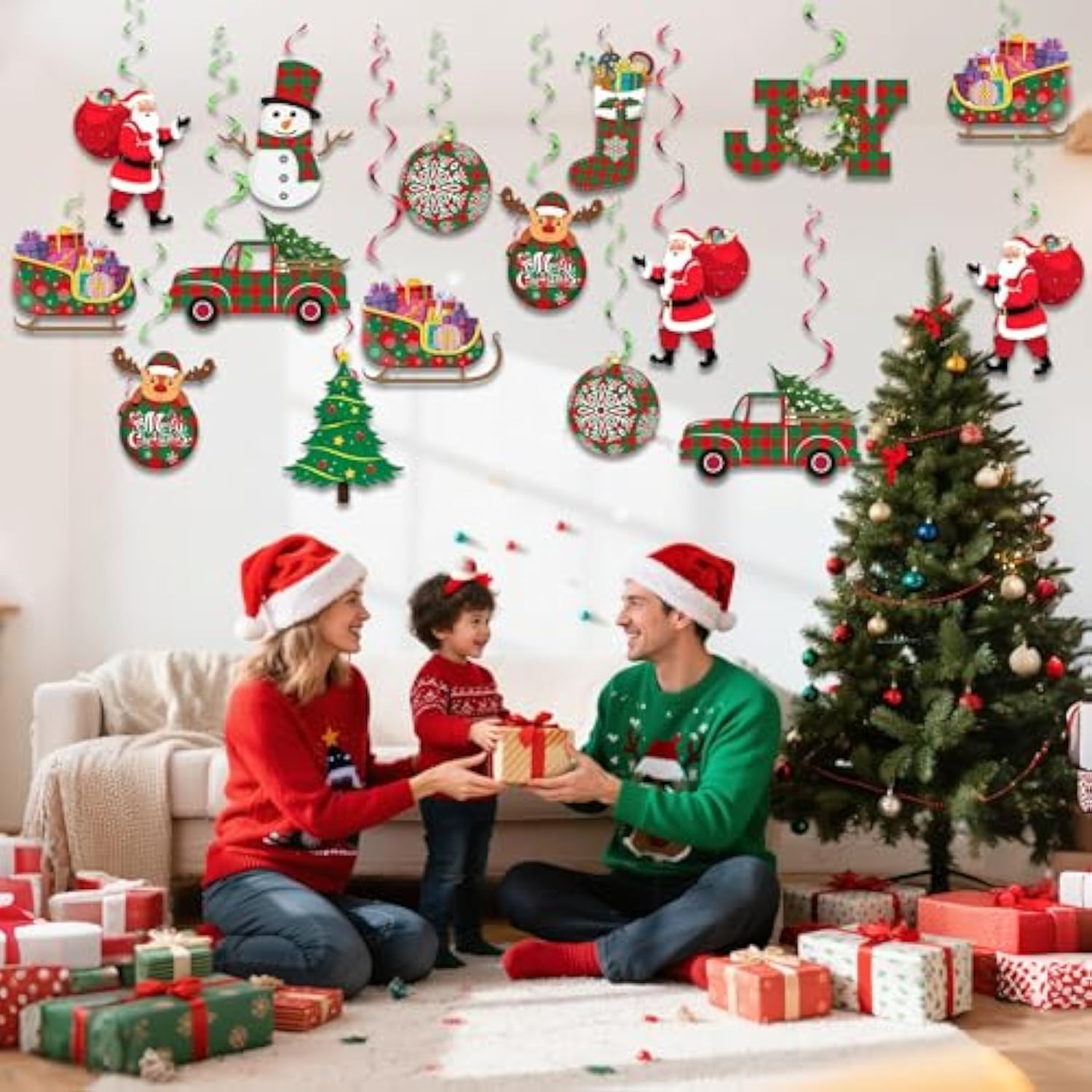 36-Piece DIY Christmas Hanging Swirls with Santa and Ornaments