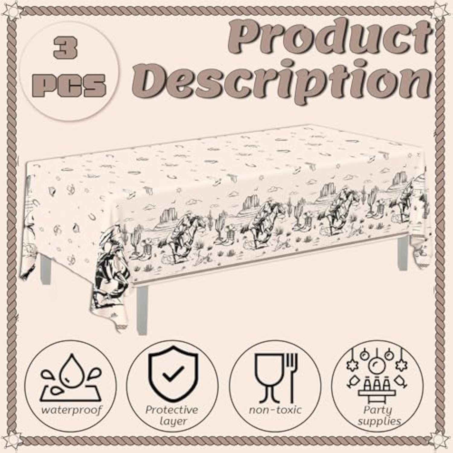 Western Party Decorations Cowboy Tablecloths Disposable Wild West Cowboy Birthday Table Cover For Kids Rodeo Bachelorette Baby Shower Party Supplies