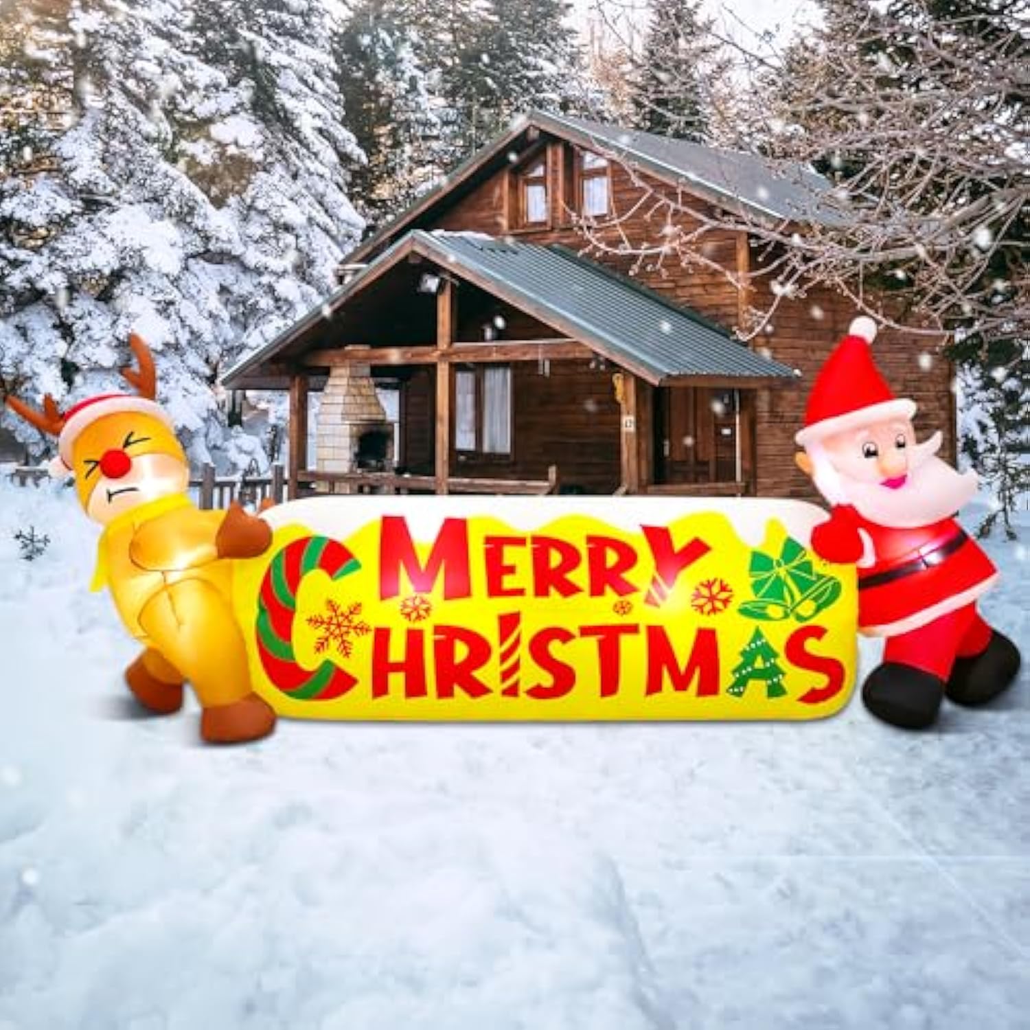 10Ft Christmas Inflatables Outdoor Decorations Santa And The Deer,Blow Up Yard Decorations With Led Light Up For Xmas,Ou