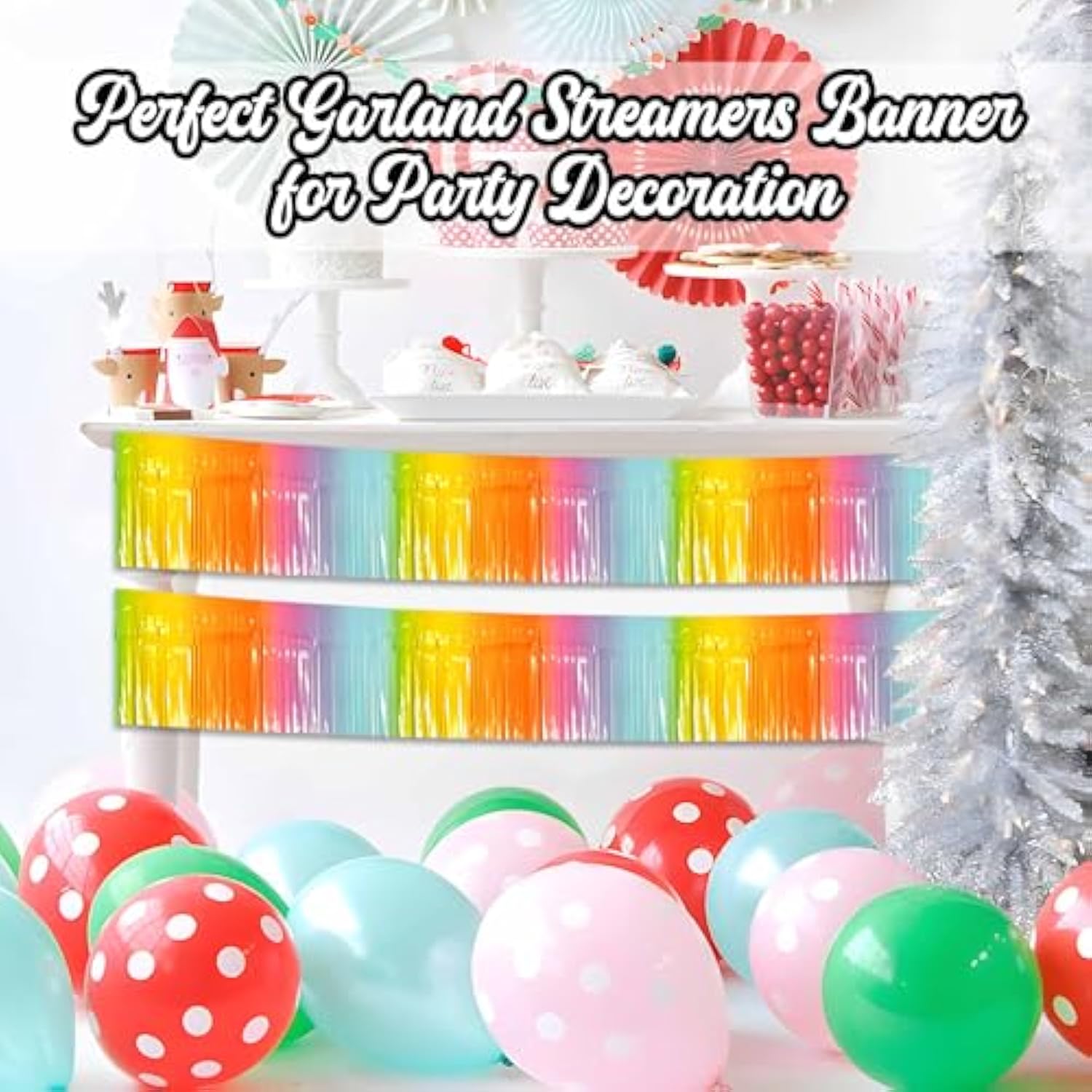 3 Pack 10 Ft Light Rainbow Foil Fringe Garland Metallic Streamers Tinsel Banner Wall Hanging Garland Backdrop For Parade Floats, Halloween, Christmas, Thanksgiving, New Year Party Decorations