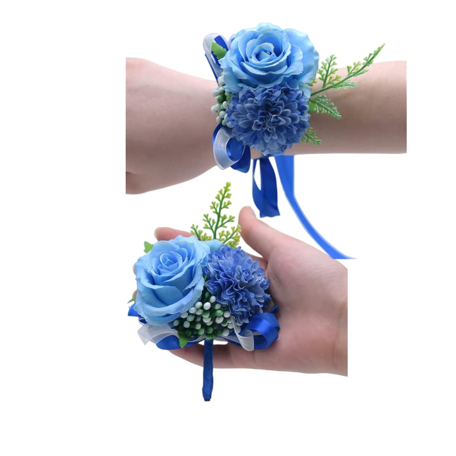 Rose Flower Corsage And Boutonniere Set 2,Handmade Silk Flowers Corsage Wristlet Wedding Accessories For Brides,Bridal Shower Gifts For Prom Party Homecoming Bridesmaid Wedding Ornament (Royal Blue)