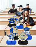 Graduation Centerpieces for Tables, 9Pcs Graduation Table Decorations, 3D Royal Blue Congrats Grad Honeycomb Centerpieces Table Toppers, Photo Props for Class of 2026 Grad Party Favors