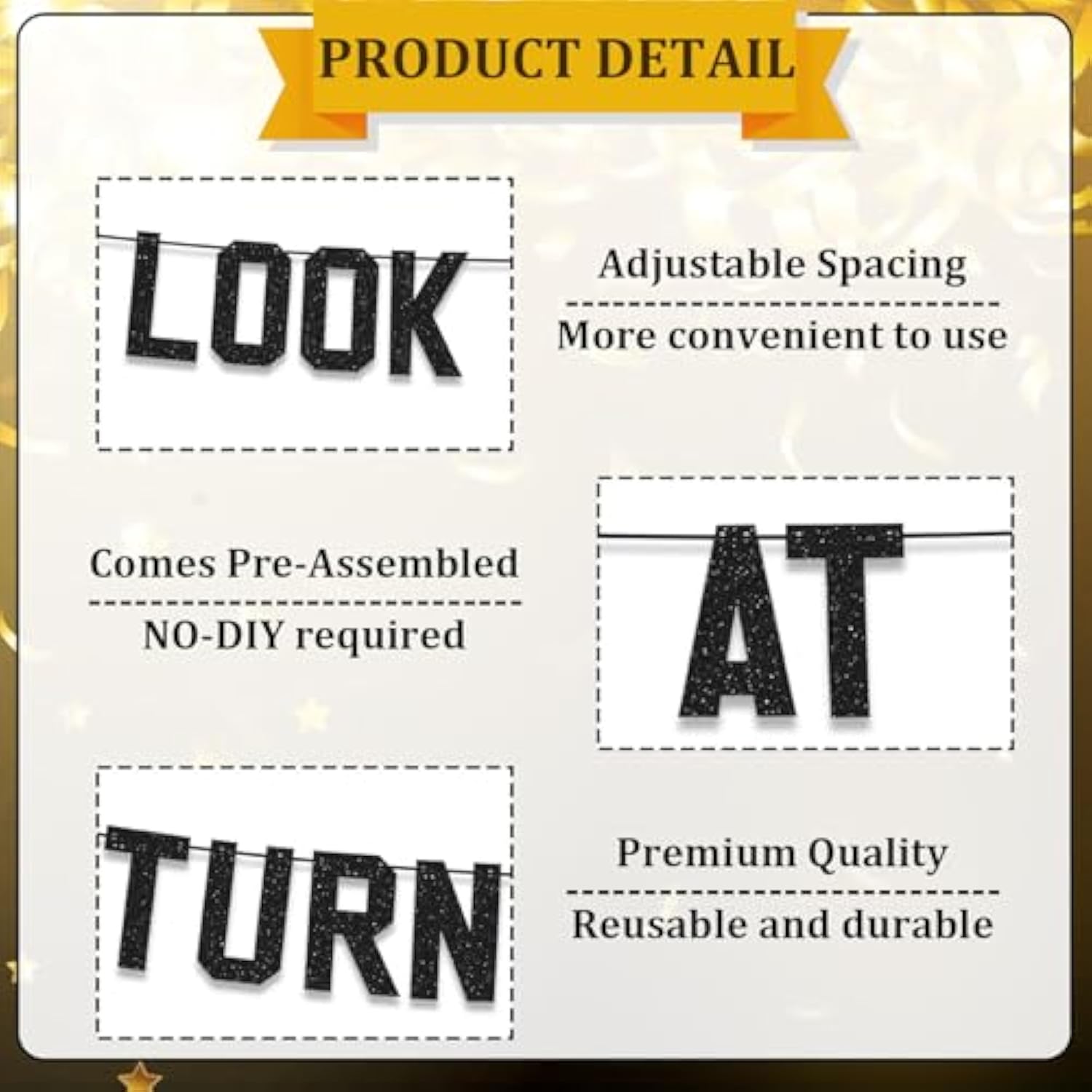 21st Birthday Banner, Black Glitter, "Look at You Turning 21" Party Decor