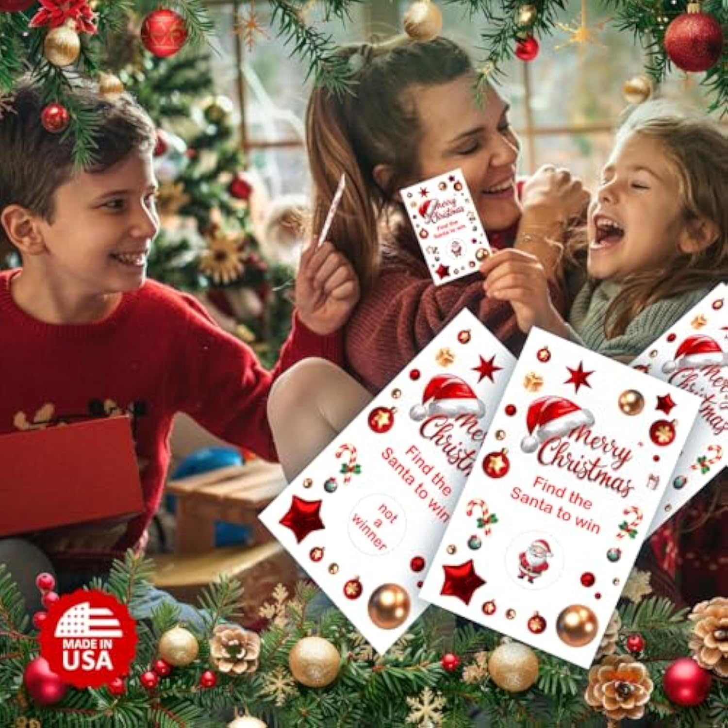Merry Christmas Party Game Scratch Off, Find The Santa Easy To Play Silly Games, Fun Idea, Ice Breaker Activity. Raffle Cards, Set Of 40 Cards Made In Usa