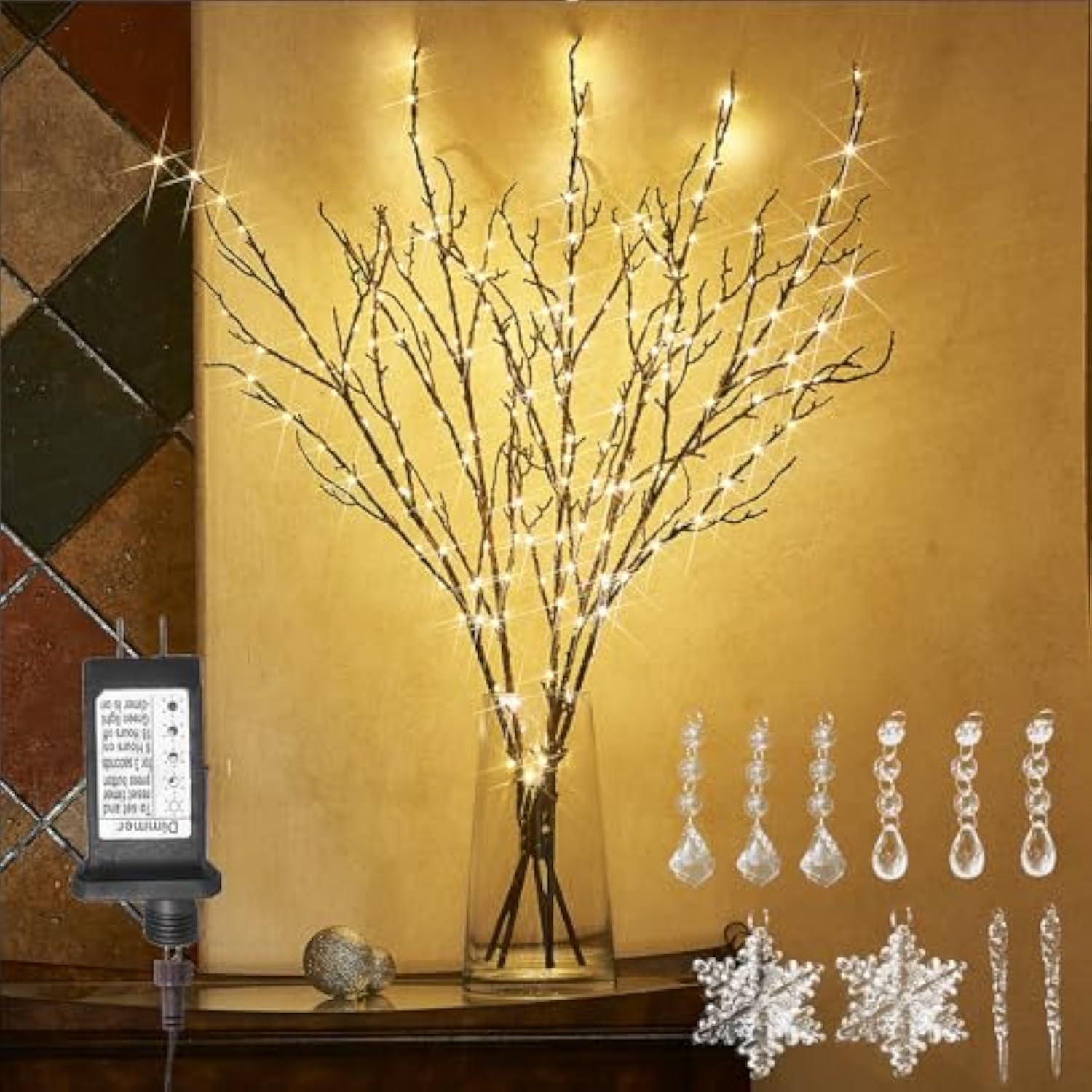 Lighted Brown Willow Branches 200 Fairy Lights 32In Plug In With Timer And Dimmer, Tree Branch With Lights For Home Holi